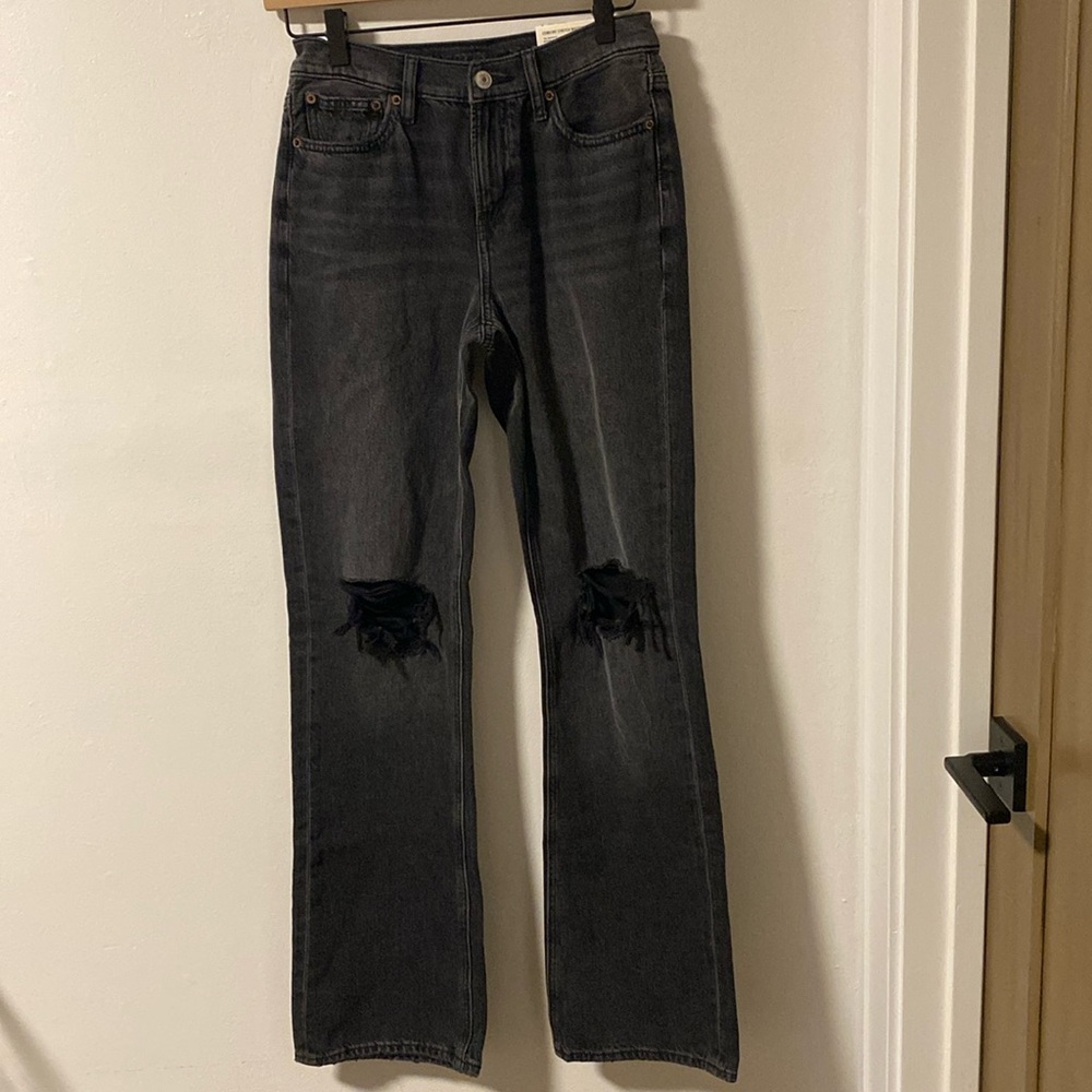 American Eagle Black Distressed 90's Bootcut Jeans (Size 0)